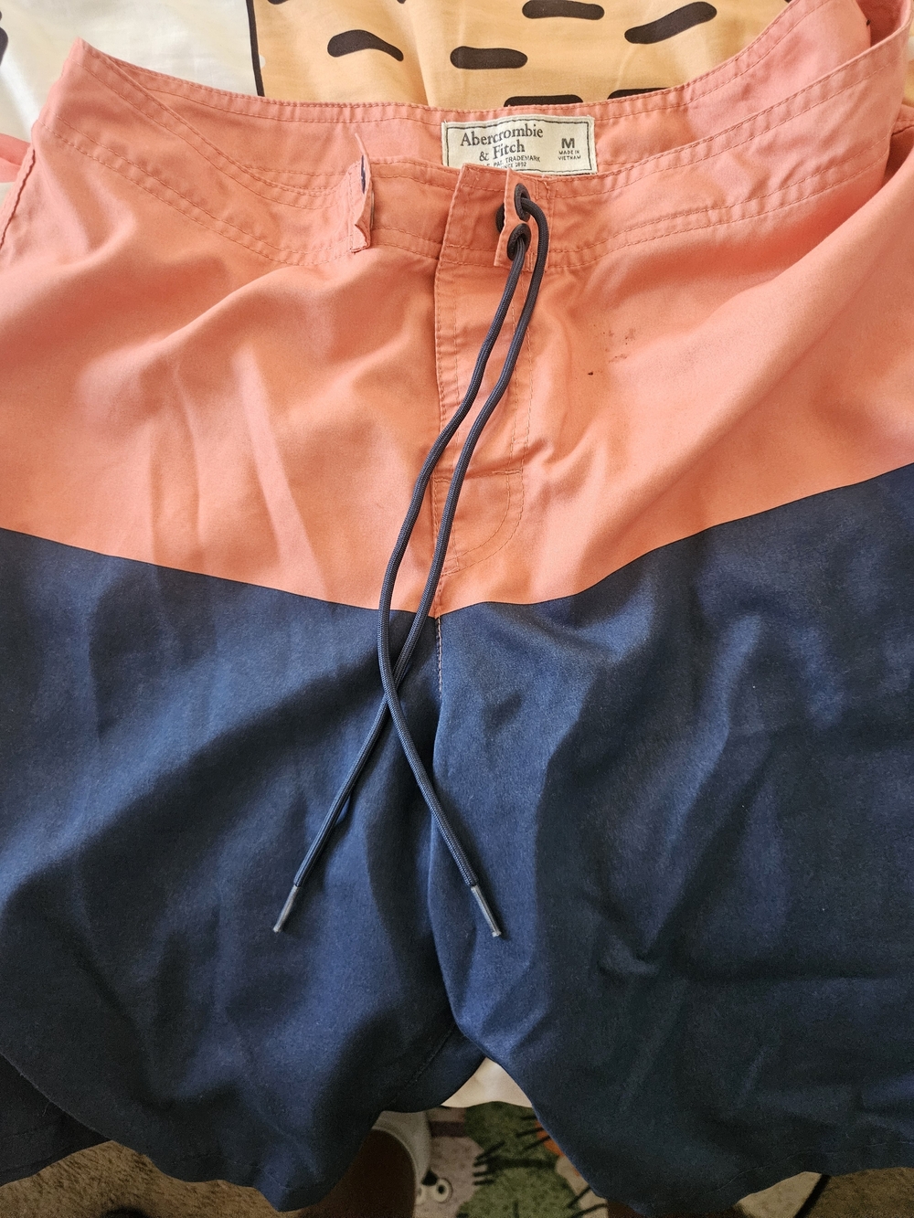 Abercrombie & Fitch Coral and Navy Colorblock Swim Shorts